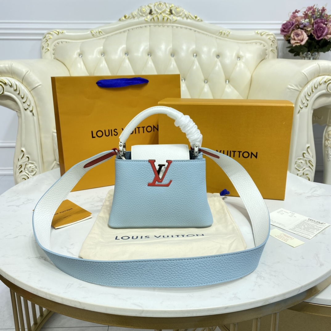 Louis Vuitton CAPUCINES MINI Taurillon Leather Bag M57519 Blue Olympus/White